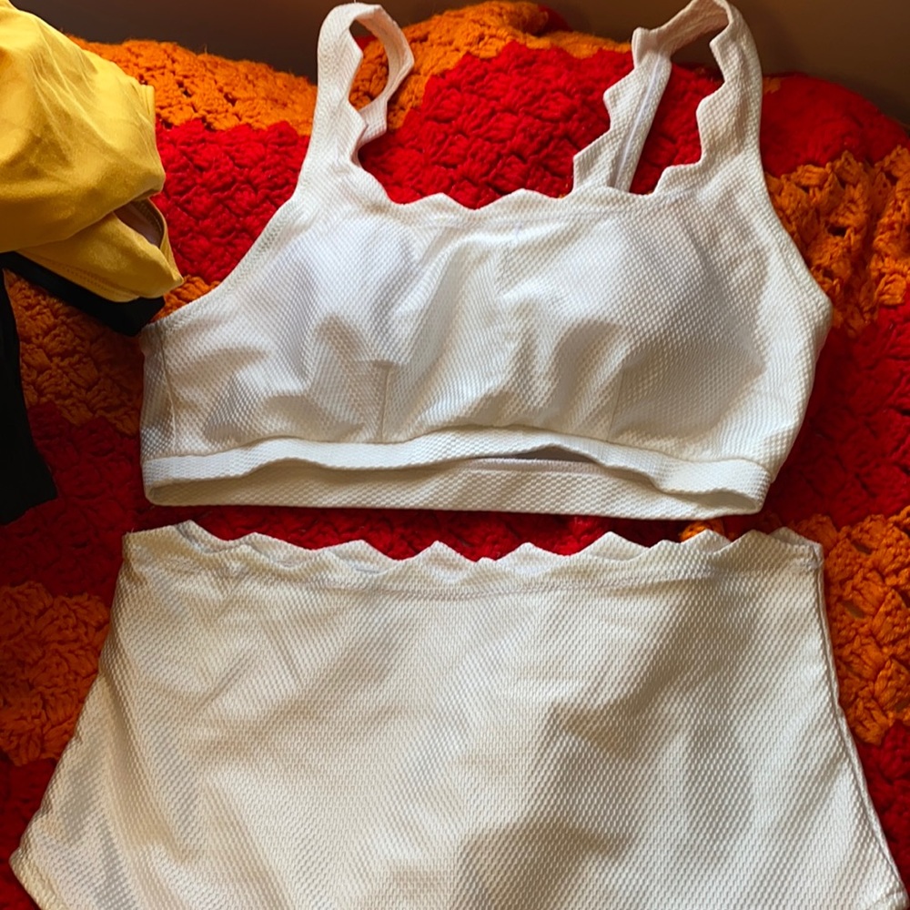A white two piece swimsuit